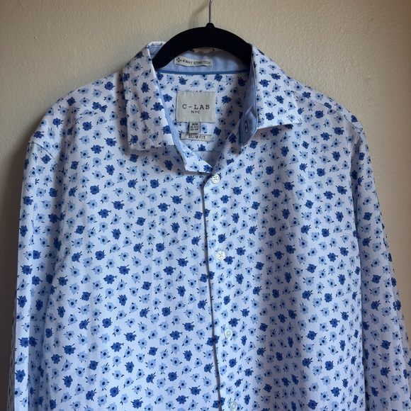Men's Blue Floral Slim Fit Shirt - Picture 1 of 9